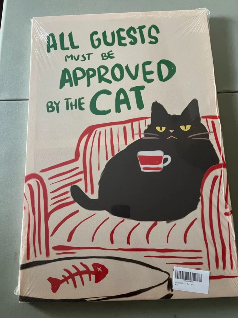 All Guests Must Be Approved by the Cat - Black Cat Wall Art Print (Green & Red)